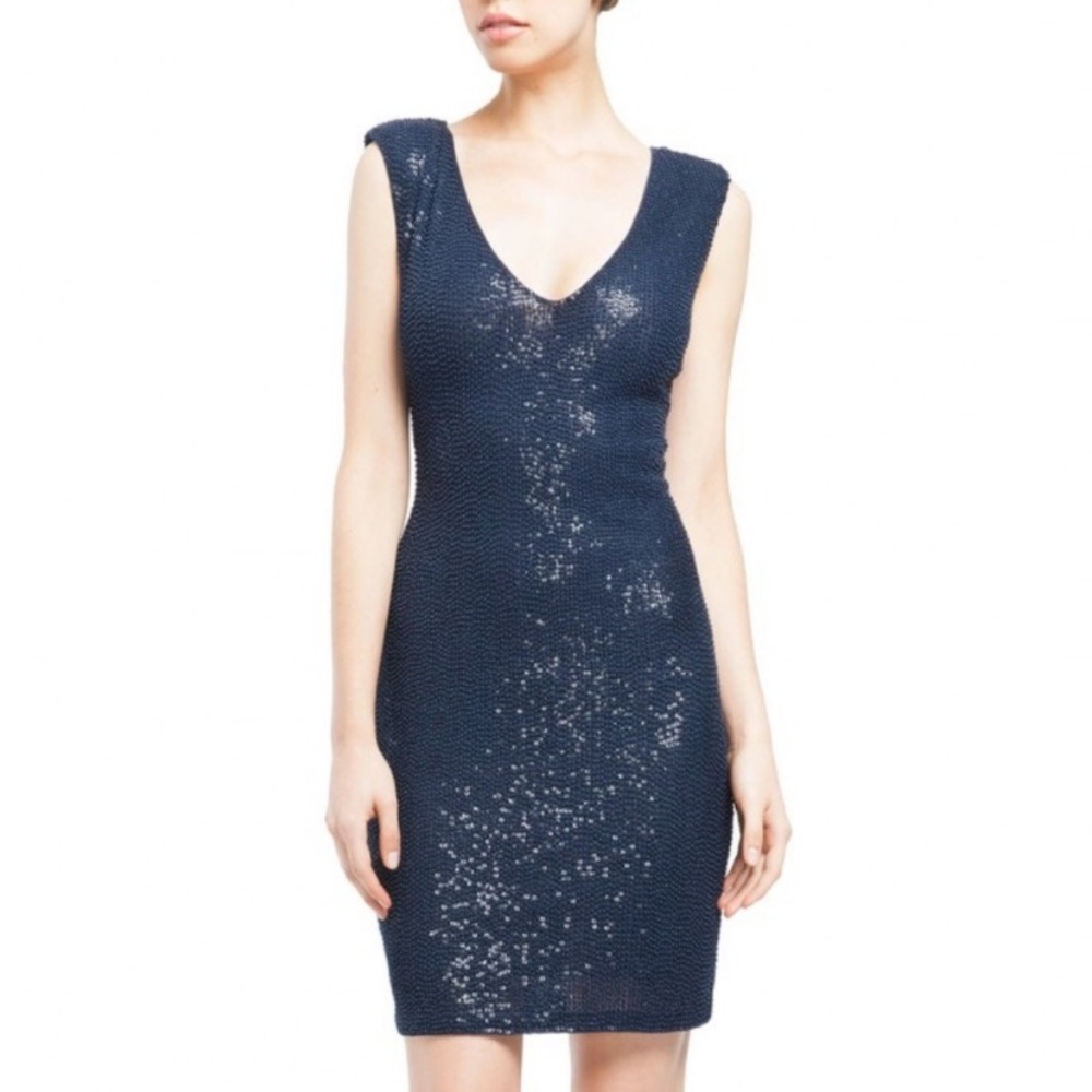 Alice + Olivia Navy Beaded V-Neck Dress Size 6